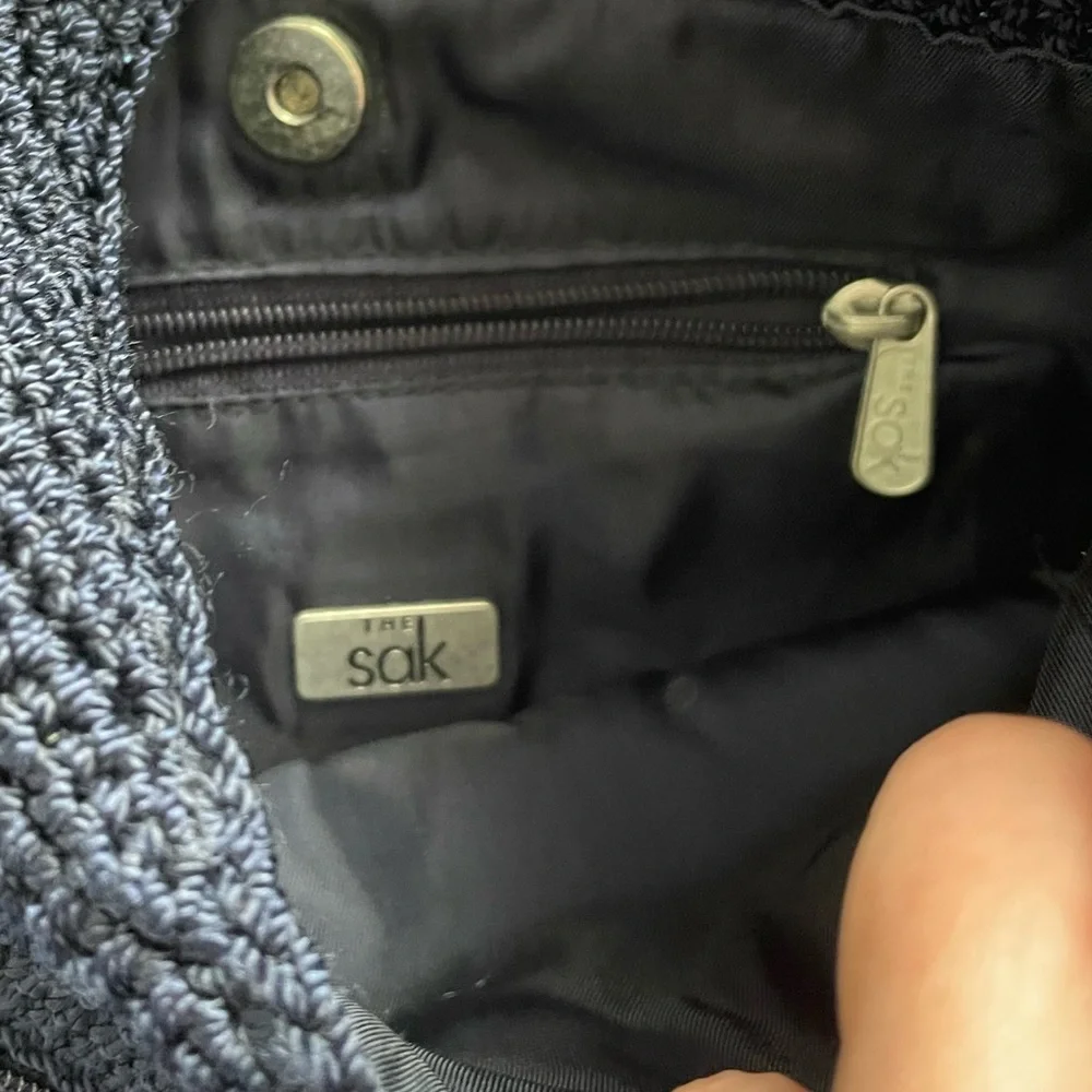 The Sack Knit Crochet Fabric Bohemian Shoulder Black Medium Size Bag